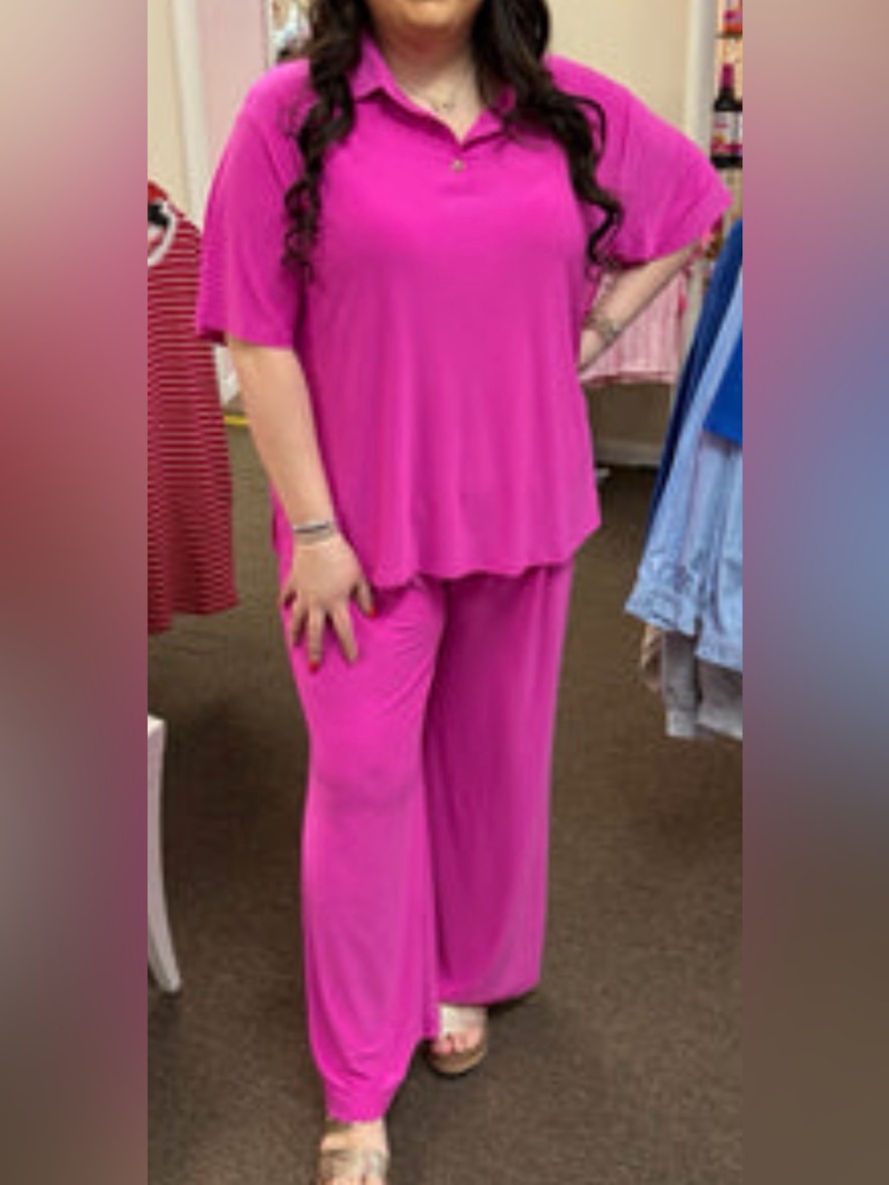 Women's Red Wide-Leg Pantsuit Set